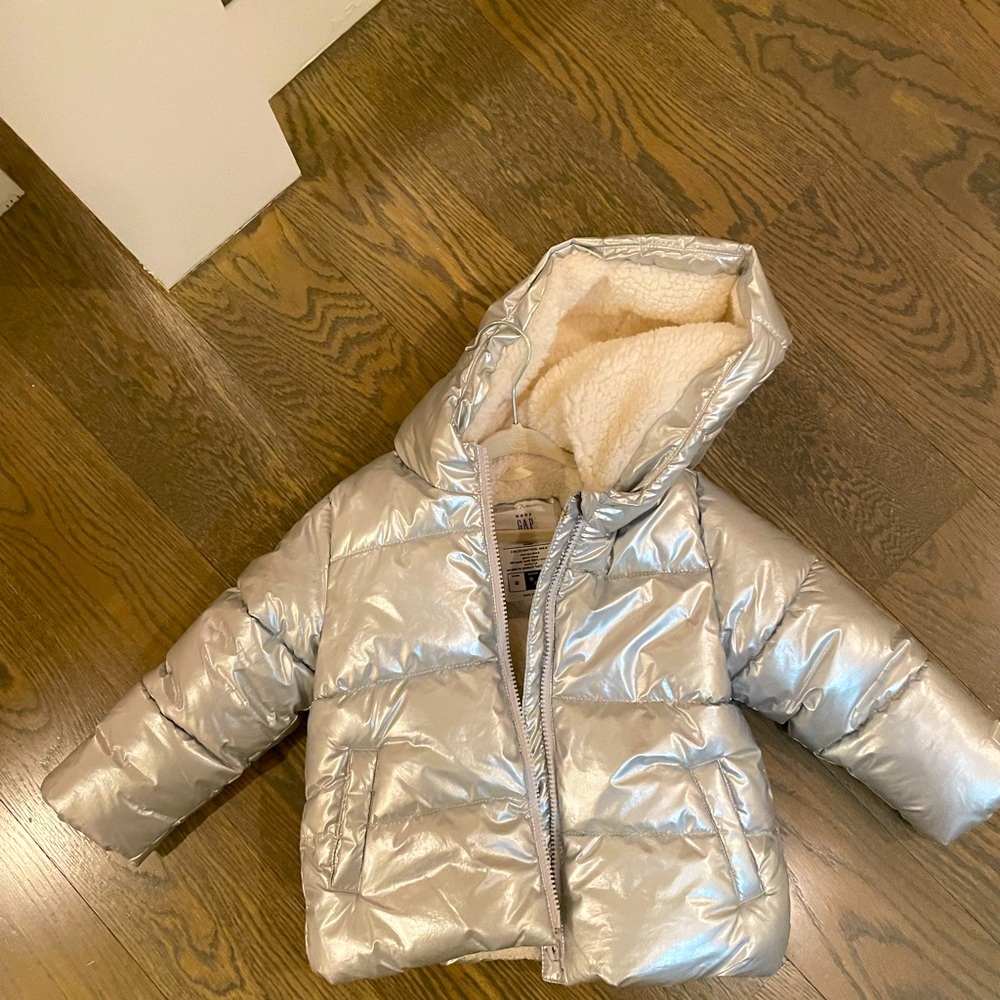 Gap girls metallic heavy fleece winter jacket
